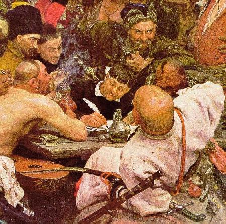 Repin, Cossacks Write Defiant Letter to Turkish Sultan, (oil, 1880-91)